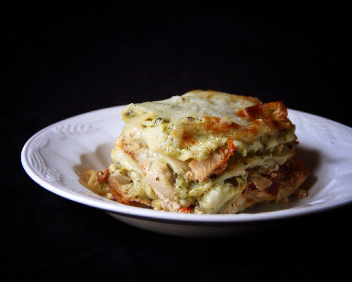 Forbidden Rice Blog | Creamy Pesto Chik'n Lasagna with Artichokes and Sun Dried Tomato Ricotta