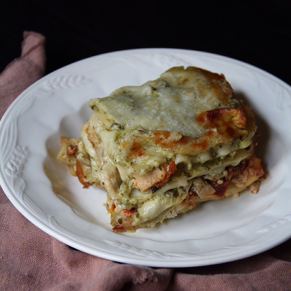 Forbidden Rice Blog | Creamy Pesto Chik'n Lasagna with Artichokes and Sun Dried Tomato Ricotta