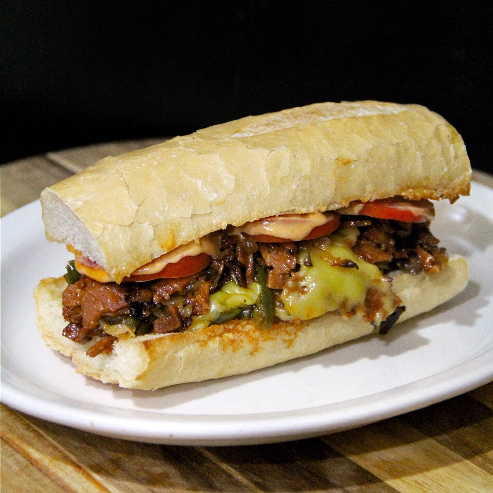 Vegan Philly “Cheese Steak” with Mushrooms and Chipotle Garlic Mayo, Field Roast, Cooks in the Field 2015, Vegan Philly Cheesesteak