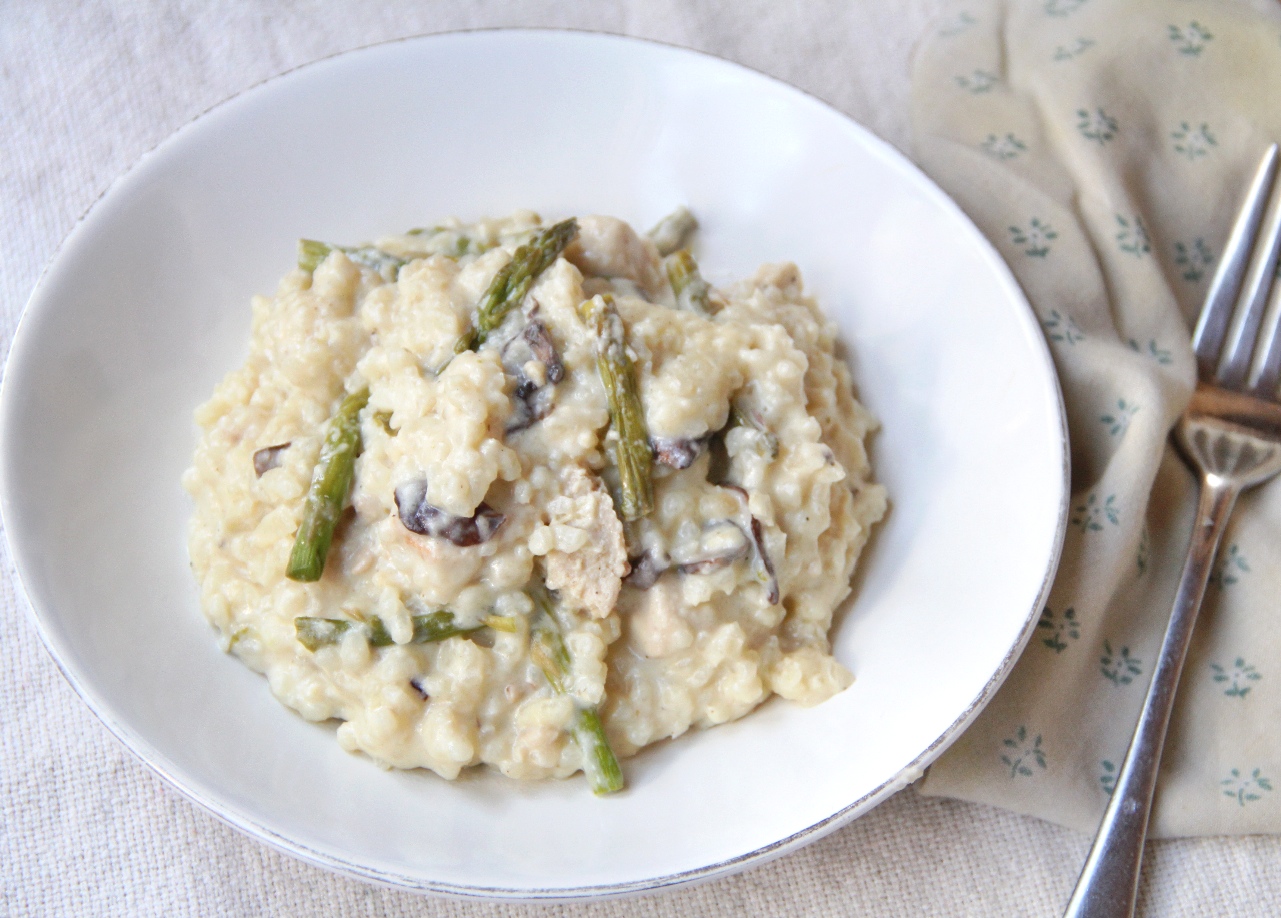 Forbidden Rice Blog | Risotto with Roasted Asparagus, Mushrooms, and Chik'n